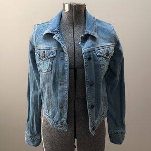 Jean jacket with retro see blue pattern